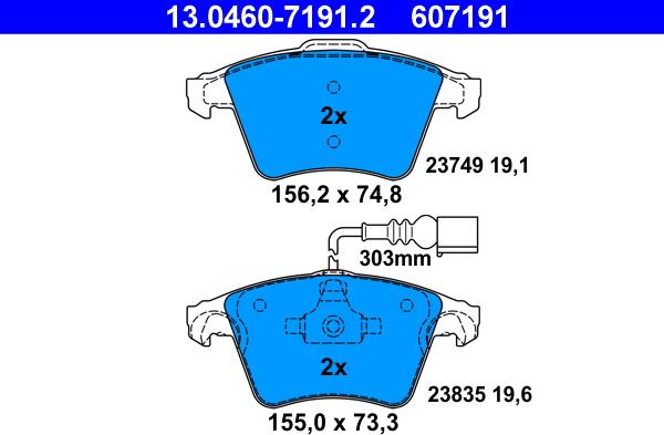 ATE 13.0460-7191.2 - Kit de plaquettes de frein, frein à disque cwaw.fr