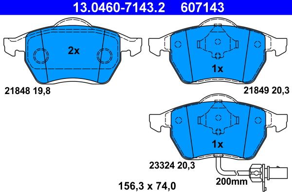 ATE 13.0460-7143.2 - Kit de plaquettes de frein, frein à disque cwaw.fr