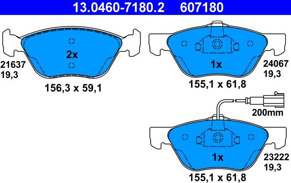 ATE 13.0460-7180.2 - Kit de plaquettes de frein, frein à disque cwaw.fr