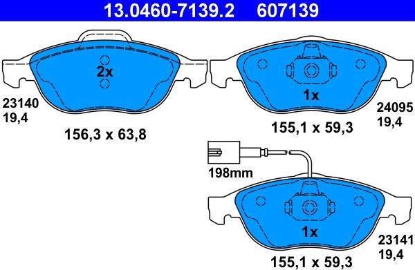 ATE 13.0460-7139.2 - Kit de plaquettes de frein, frein à disque cwaw.fr