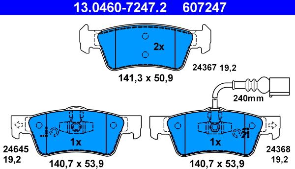 ATE 13.0460-7247.2 - Kit de plaquettes de frein, frein à disque cwaw.fr