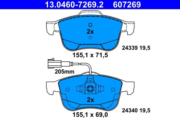 ATE 13.0460-7269.2 - Kit de plaquettes de frein, frein à disque cwaw.fr