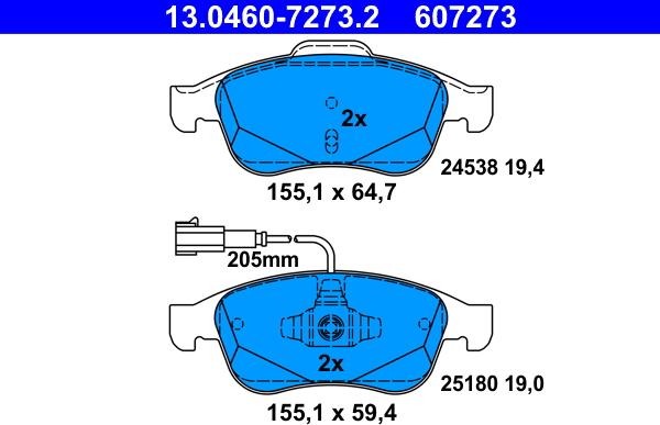 ATE 13.0460-7273.2 - Kit de plaquettes de frein, frein à disque cwaw.fr