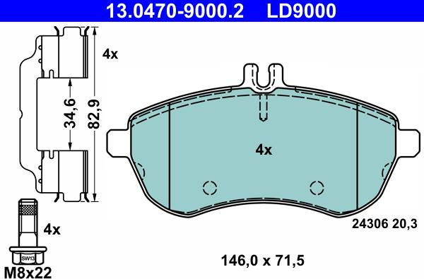 ATE 13.0470-9000.2 - Kit de plaquettes de frein, frein à disque cwaw.fr