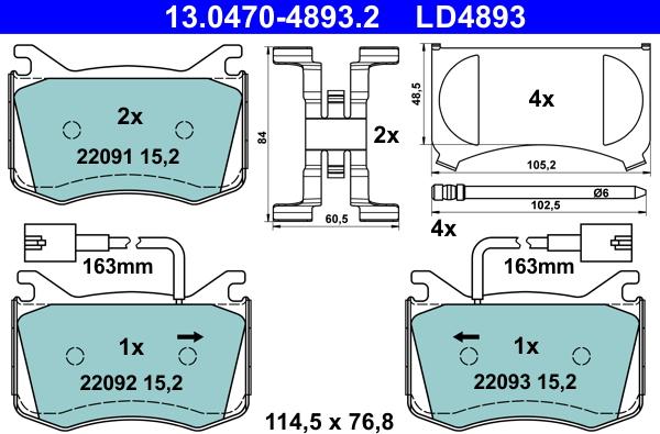 ATE 13.0470-4893.2 - Kit de plaquettes de frein, frein à disque cwaw.fr