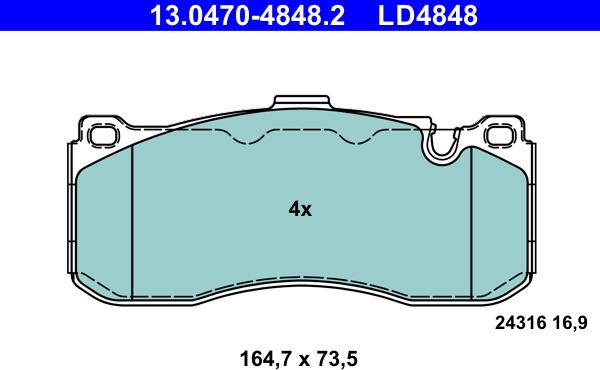 ATE 13.0470-4848.2 - Kit de plaquettes de frein, frein à disque cwaw.fr