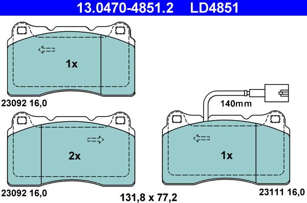 ATE 13.0470-4851.2 - Kit de plaquettes de frein, frein à disque cwaw.fr