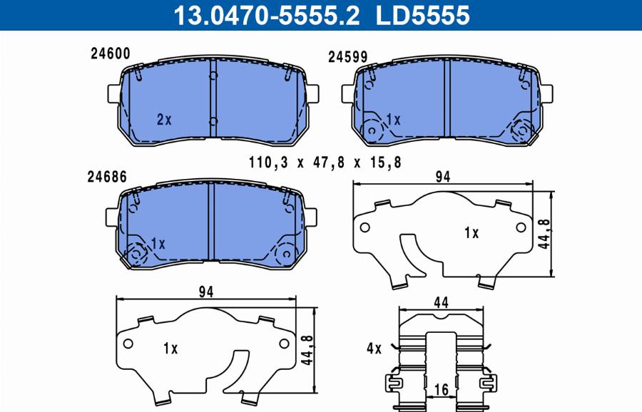 ATE 13.0470-5555.2 - Kit de plaquettes de frein, frein à disque cwaw.fr