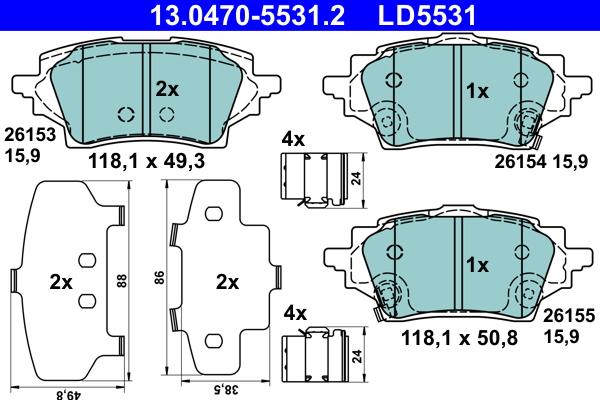 ATE 13.0470-5531.2 - Kit de plaquettes de frein, frein à disque cwaw.fr