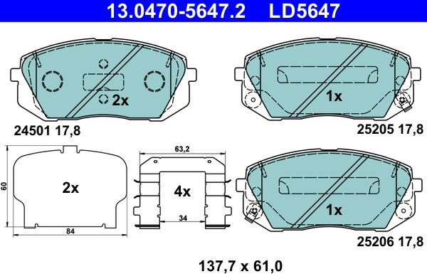 ATE 13.0470-5647.2 - Kit de plaquettes de frein, frein à disque cwaw.fr