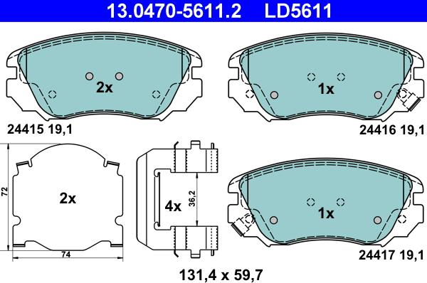 ATE 13.0470-5611.2 - Kit de plaquettes de frein, frein à disque cwaw.fr