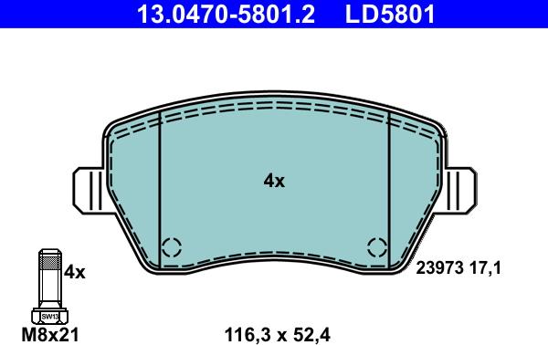 ATE 13.0470-5801.2 - Kit de plaquettes de frein, frein à disque cwaw.fr