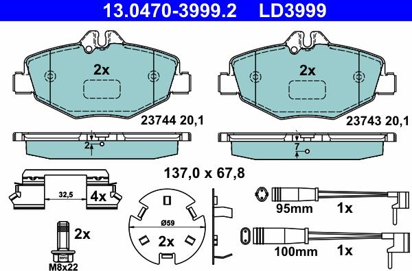 ATE 13.0470-3999.2 - Kit de plaquettes de frein, frein à disque cwaw.fr