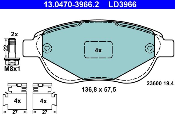 ATE 13.0470-3966.2 - Kit de plaquettes de frein, frein à disque cwaw.fr