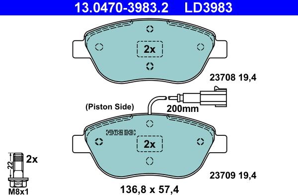 ATE 13.0470-3983.2 - Kit de plaquettes de frein, frein à disque cwaw.fr