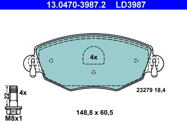 ATE 13.0470-3987.2 - Kit de plaquettes de frein, frein à disque cwaw.fr