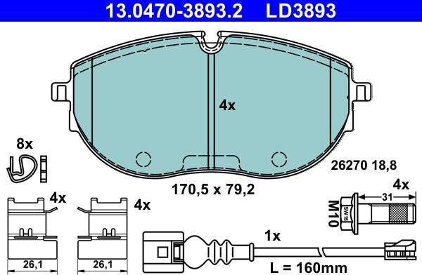 ATE 13.0470-3893.2 - Kit de plaquettes de frein, frein à disque cwaw.fr