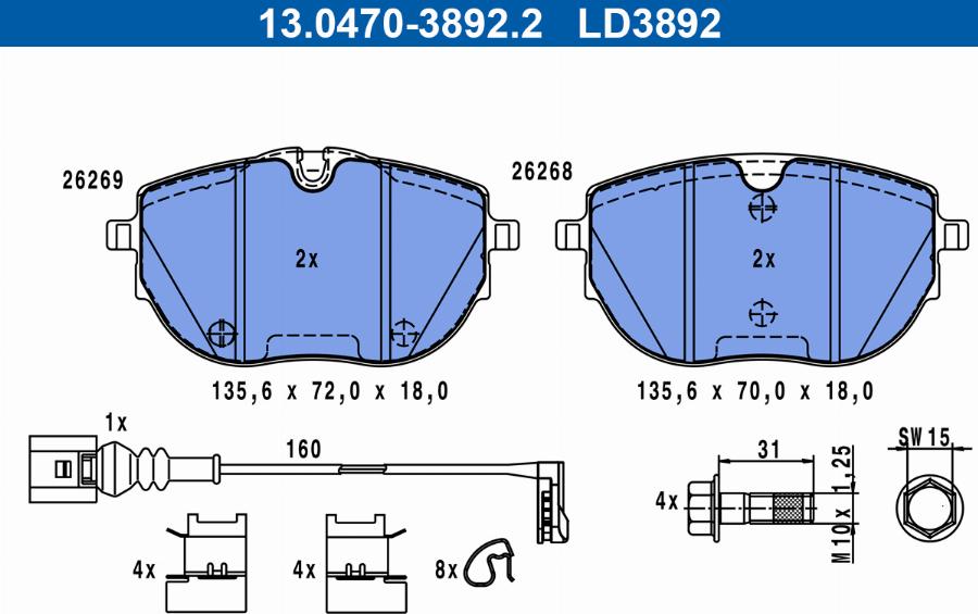 ATE 13.0470-3892.2 - Kit de plaquettes de frein, frein à disque cwaw.fr