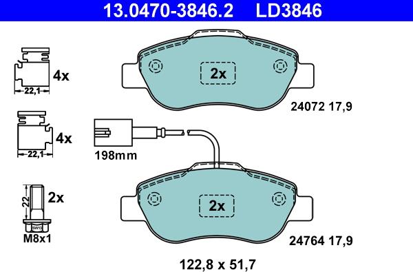 ATE 13.0470-3846.2 - Kit de plaquettes de frein, frein à disque cwaw.fr