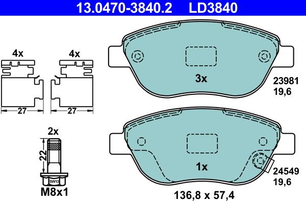 ATE 13.0470-3840.2 - Kit de plaquettes de frein, frein à disque cwaw.fr