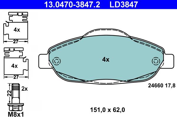 ATE 13.0470-3847.2 - Kit de plaquettes de frein, frein à disque cwaw.fr