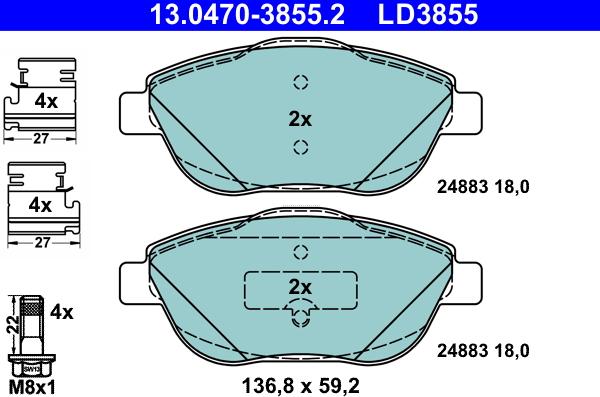 ATE 13.0470-3855.2 - Kit de plaquettes de frein, frein à disque cwaw.fr