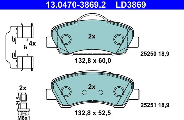 ATE 13.0470-3869.2 - Kit de plaquettes de frein, frein à disque cwaw.fr