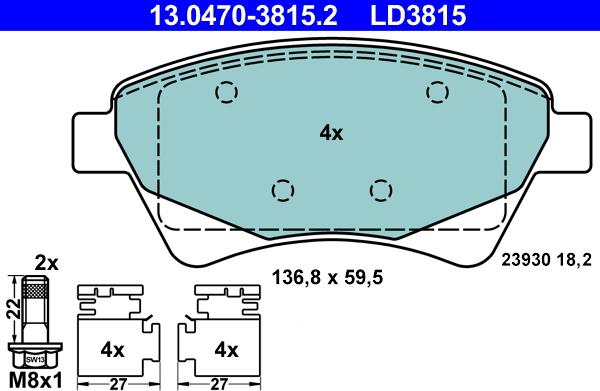 ATE 13.0470-3815.2 - Kit de plaquettes de frein, frein à disque cwaw.fr