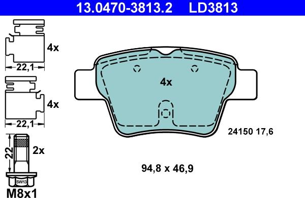 ATE 13.0470-3813.2 - Kit de plaquettes de frein, frein à disque cwaw.fr