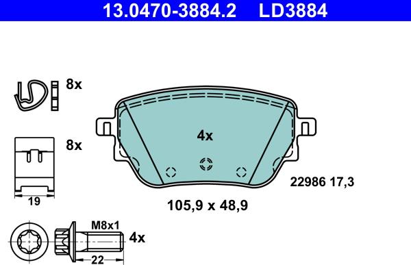 ATE 13.0470-3884.2 - Kit de plaquettes de frein, frein à disque cwaw.fr