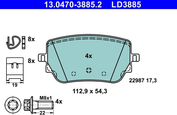 ATE 13.0470-3885.2 - Kit de plaquettes de frein, frein à disque cwaw.fr