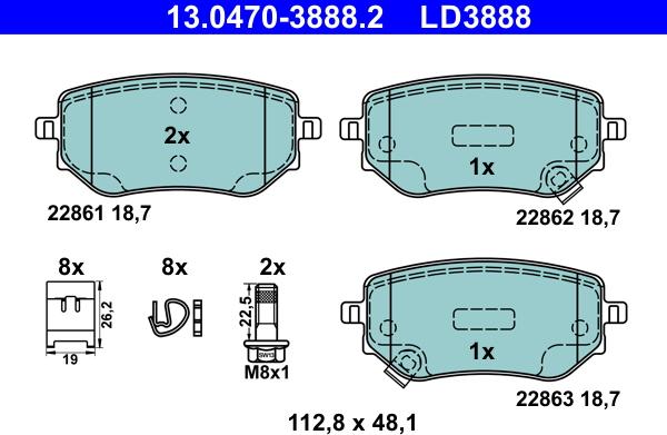 ATE 13.0470-3888.2 - Kit de plaquettes de frein, frein à disque cwaw.fr