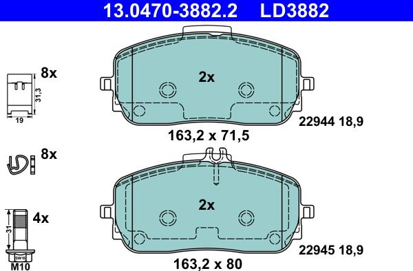 ATE 13.0470-3882.2 - Kit de plaquettes de frein, frein à disque cwaw.fr