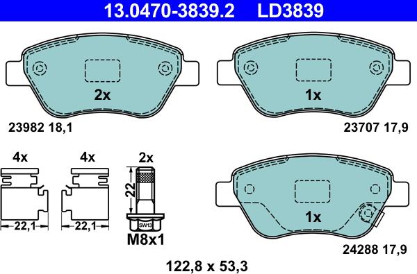 ATE 13.0470-3839.2 - Kit de plaquettes de frein, frein à disque cwaw.fr