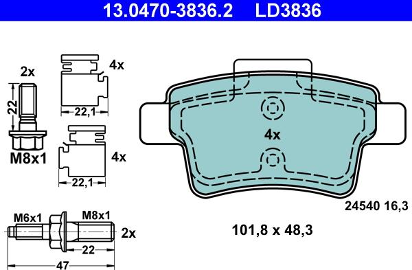 ATE 13.0470-3836.2 - Kit de plaquettes de frein, frein à disque cwaw.fr