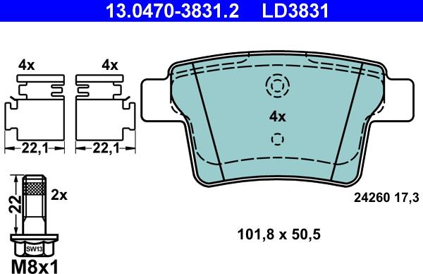 ATE 13.0470-3831.2 - Kit de plaquettes de frein, frein à disque cwaw.fr