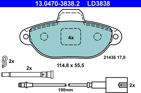 ATE 13.0470-3838.2 - Kit de plaquettes de frein, frein à disque cwaw.fr