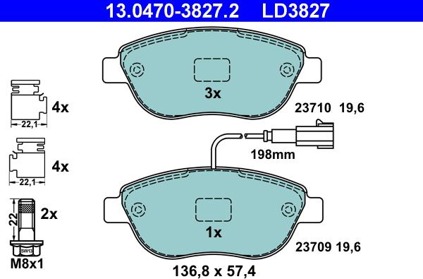 ATE 13.0470-3827.2 - Kit de plaquettes de frein, frein à disque cwaw.fr