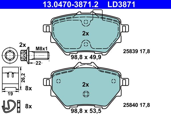 ATE 13.0470-3871.2 - Kit de plaquettes de frein, frein à disque cwaw.fr