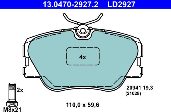 ATE 13.0470-2927.2 - Kit de plaquettes de frein, frein à disque cwaw.fr