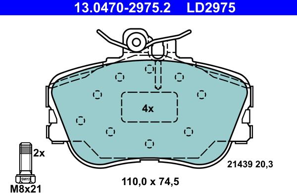 ATE 13.0470-2975.2 - Kit de plaquettes de frein, frein à disque cwaw.fr