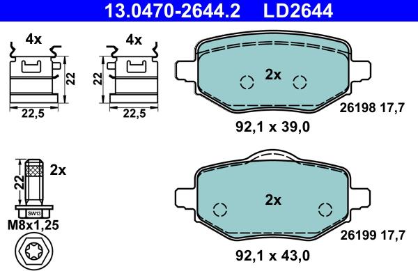 ATE 13.0470-2644.2 - Kit de plaquettes de frein, frein à disque cwaw.fr