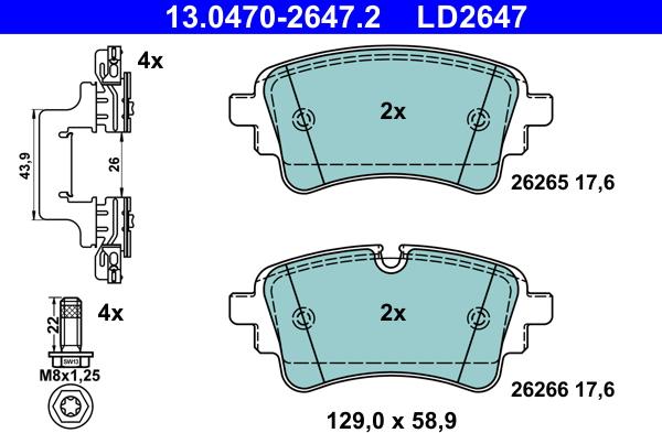 ATE 13.0470-2647.2 - Kit de plaquettes de frein, frein à disque cwaw.fr