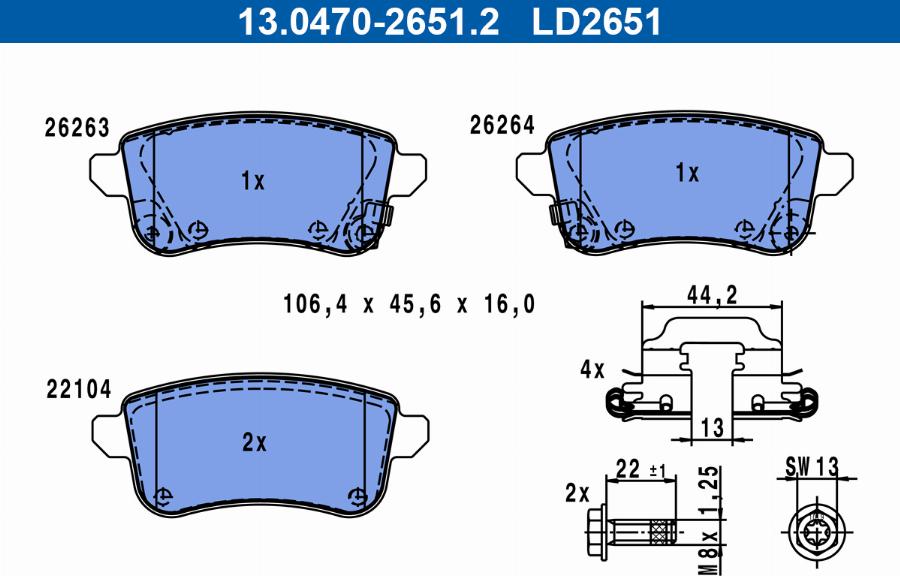 ATE 13.0470-2651.2 - Kit de plaquettes de frein, frein à disque cwaw.fr