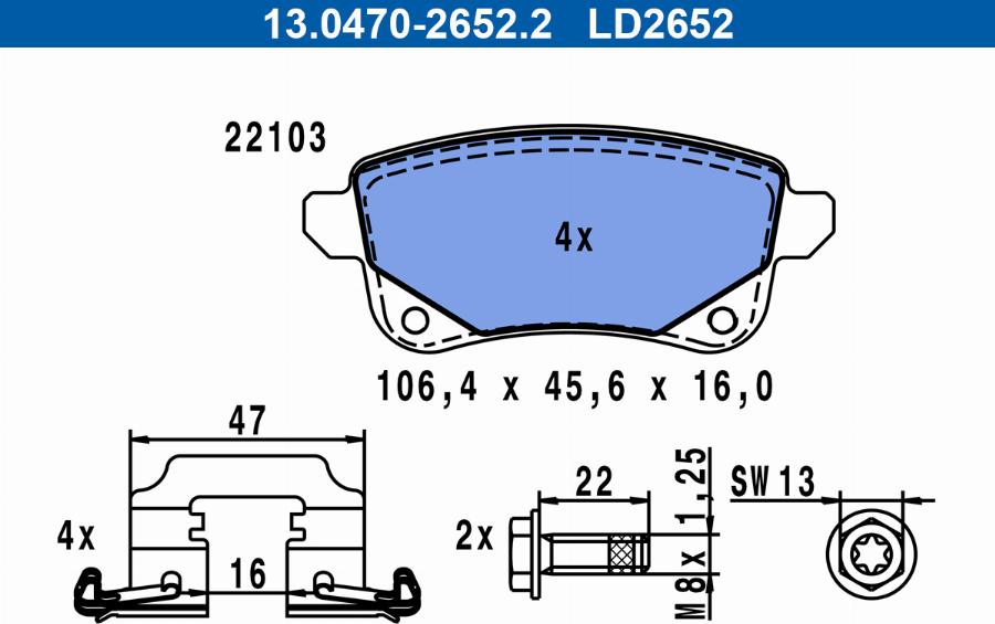 ATE 13.0470-2652.2 - Kit de plaquettes de frein, frein à disque cwaw.fr