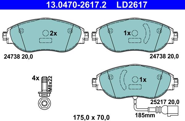 ATE 13.0470-2617.2 - Kit de plaquettes de frein, frein à disque cwaw.fr