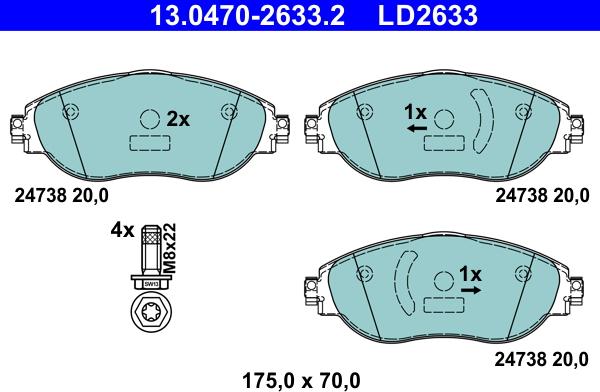 ATE 13.0470-2633.2 - Kit de plaquettes de frein, frein à disque cwaw.fr