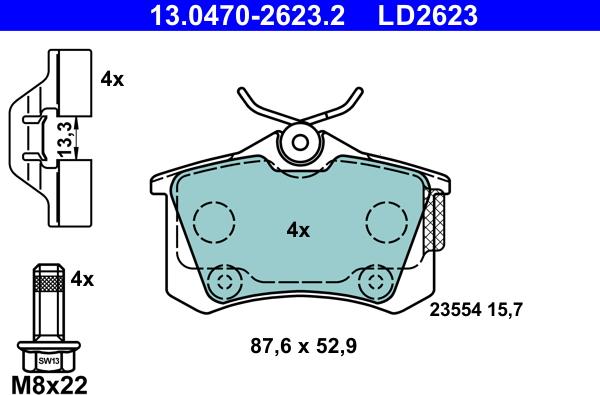 ATE 13.0470-2623.2 - Kit de plaquettes de frein, frein à disque cwaw.fr