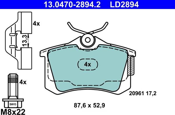 ATE 13.0470-2894.2 - Kit de plaquettes de frein, frein à disque cwaw.fr