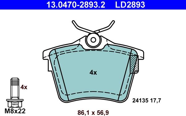 ATE 13.0470-2893.2 - Kit de plaquettes de frein, frein à disque cwaw.fr